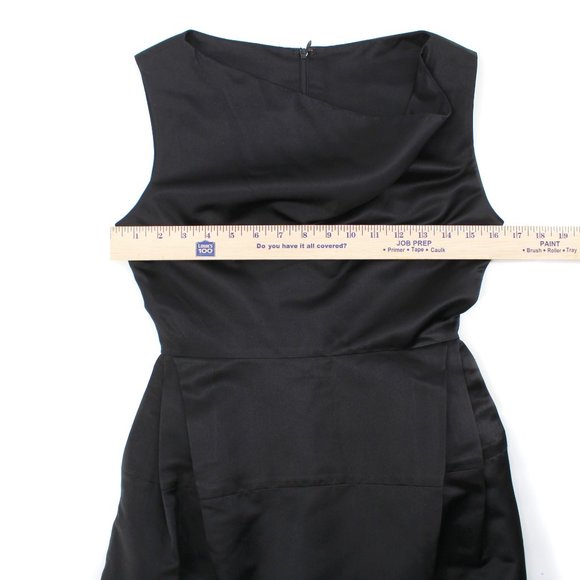 Gary Graham Black Silk Asymmetric Dress Sleeveless Draped Front Bell Skirt 2/S - Picture 12 of 15